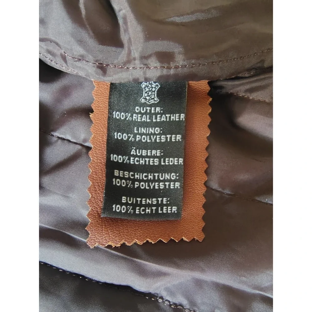 Men's Cognac Brown Real Leather Moto Biker Bomber Jacket Ribbed Collar Size L
